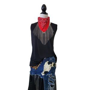 Red 100% Cotton Bandana with Silver Rhinestones Handmade